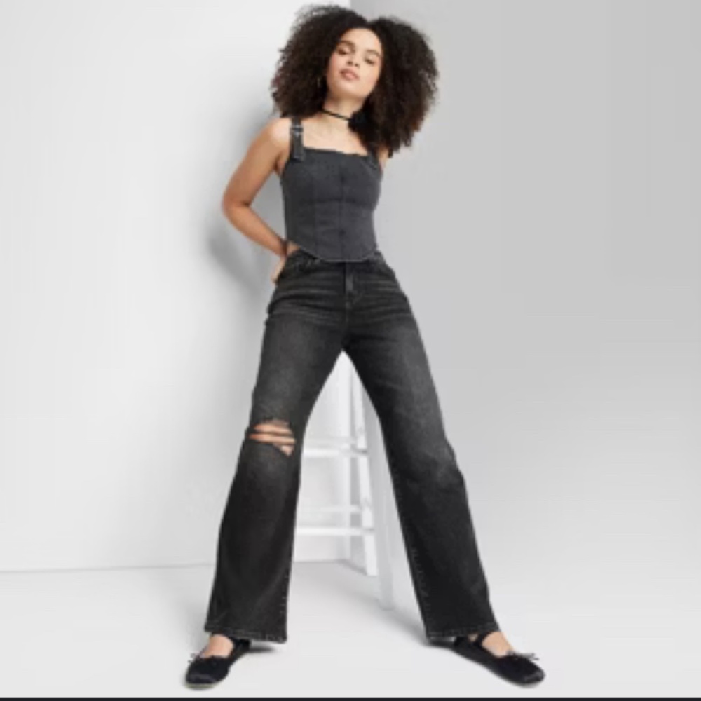 Wild Fable NWT  High-Rise Baggy Jeans - Black: Relaxed Fit, Denim, Full Length,